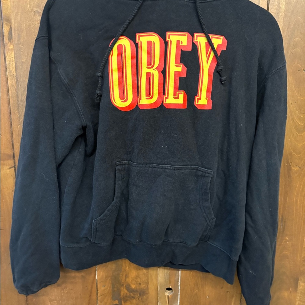 Obey Black Hoodie with Red and Yellow Logo